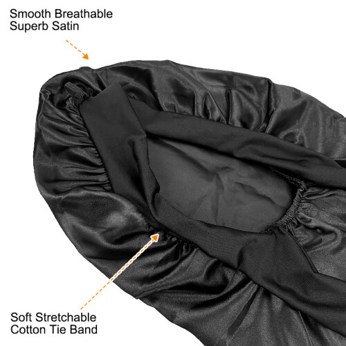 Schlafmütze aus Satin mit Schleife Black 2