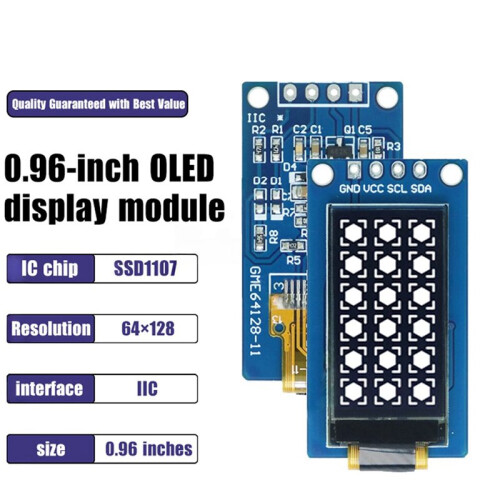 2pcs 0.96 Inch OLED Display 64x128 SH1107 Vertical Screen Module with White for  Raspberry Pi ESP32 DIY 2