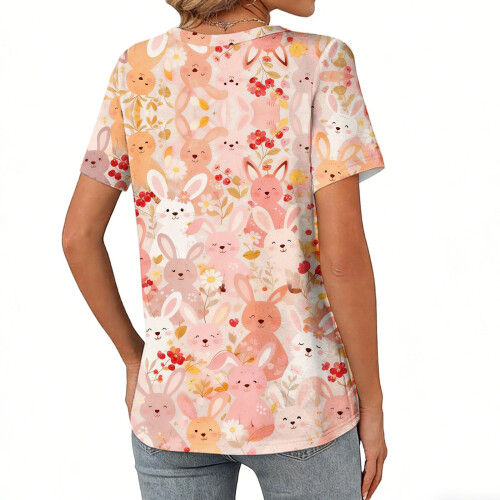 Women's Easter Top, Cute Easter Bunny Shirt, Casual-Beige M 1