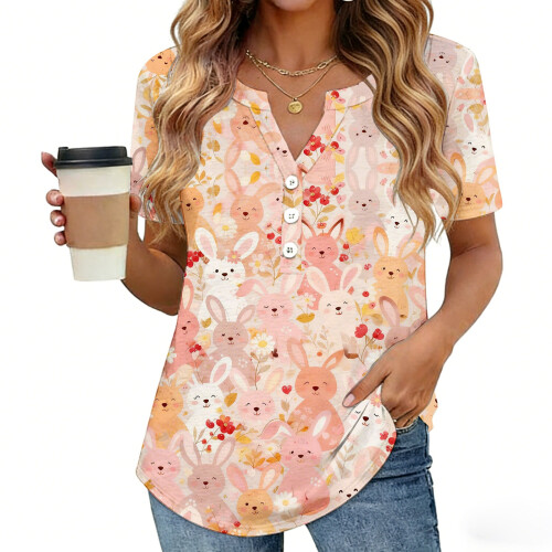Women's Easter Top, Cute Easter Bunny Shirt, Casual-Beige M 2