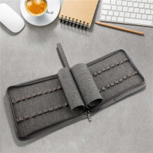 2X Pen Container Bag Capacity Fountain Pencil Case 24 Slots Zipper Multifunctional Canvas Writing Holder Supplies Gray