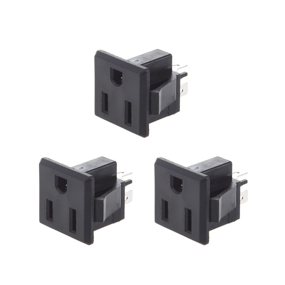 3X AC 125V 15A Panel Mount US Outlet Power Socket Black