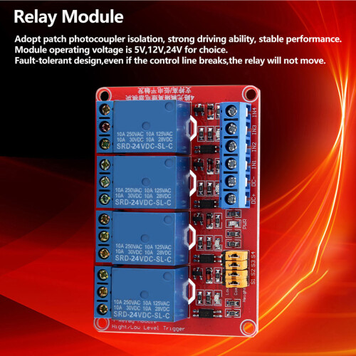 4-Channel Optocoupler Relay Module 5V/12V/24V, Compact, Stable 2