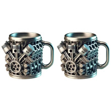 2X V6 Engines Rostfritt Stål Kopp Kaffemugg, Bilmotor Kaffekopp med Isolerat Handtag för Bilälskare Present