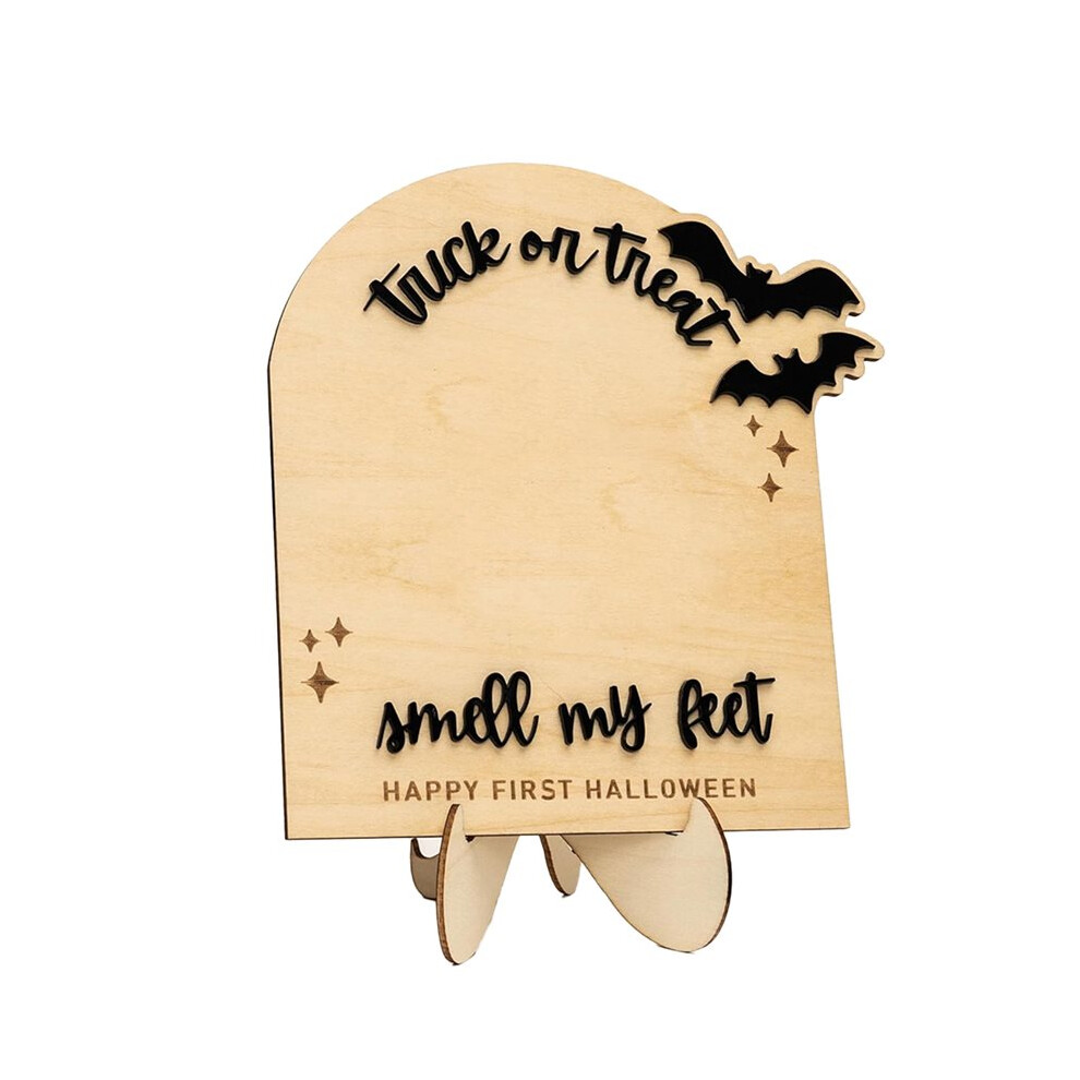 Tlily Baby's First Halloween Wooden Sign - Trick Or Treat Footprint Keepsake - Nursery & Home Décor