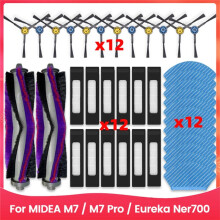 38PCS for Midea M7 / M7 Pro/ NER700 Robot Vacuum Parts Main Roller Side Brush Hepa Filter Mop Cloth Accessories