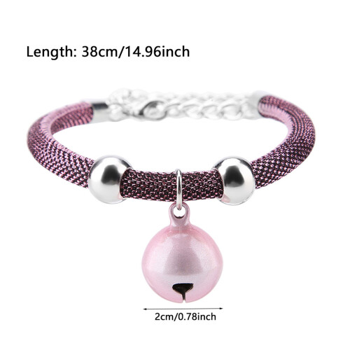 Adjustable Pink Nylon Cat Collar with Bell & Extension Chain 1