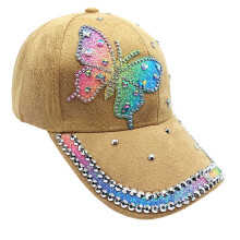 Stylish Baseball Cap With Rhinestones Butterfly Design-Ginger M
