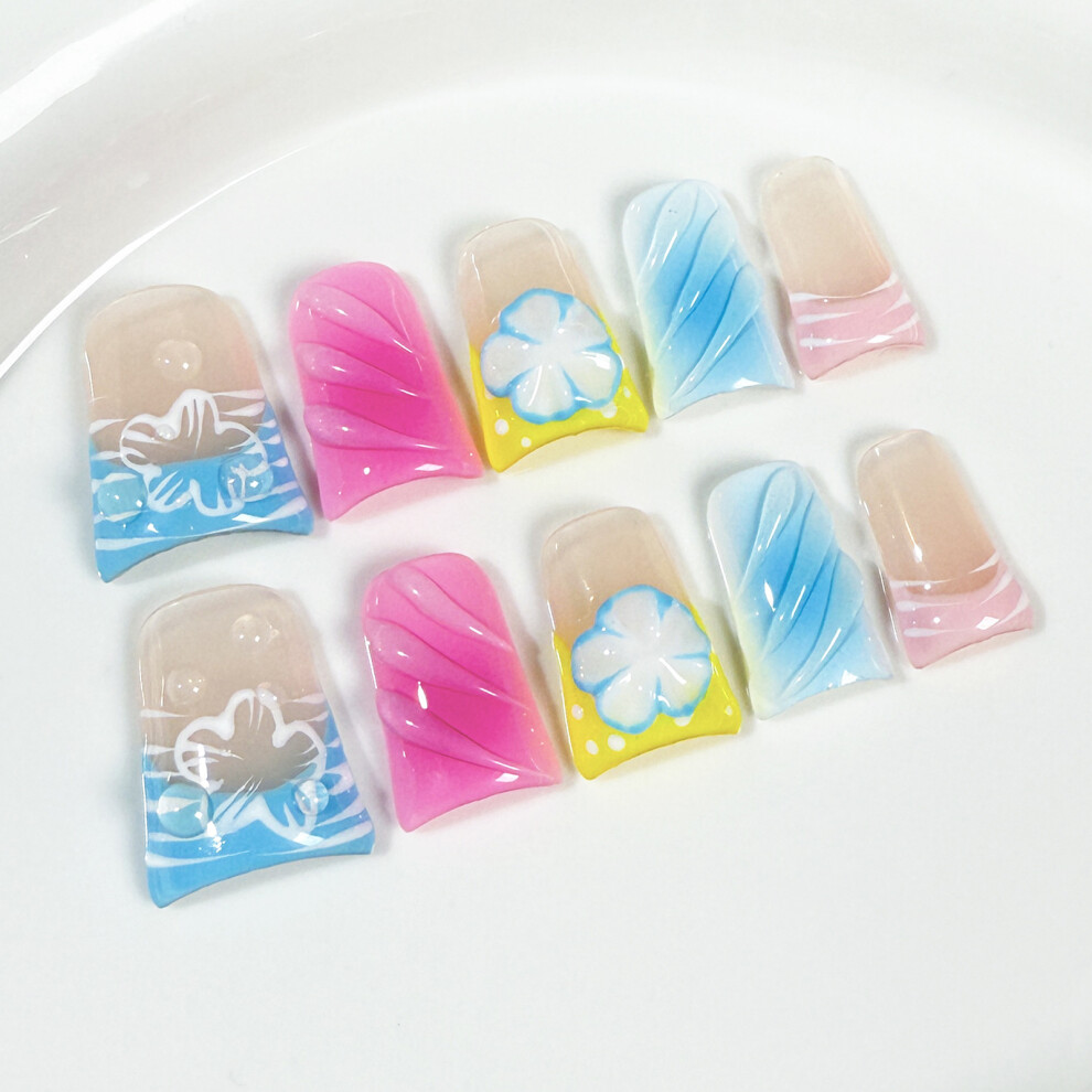 Reach-Tools (L) Floral Duck Fake Nails - Zero Pressure Design