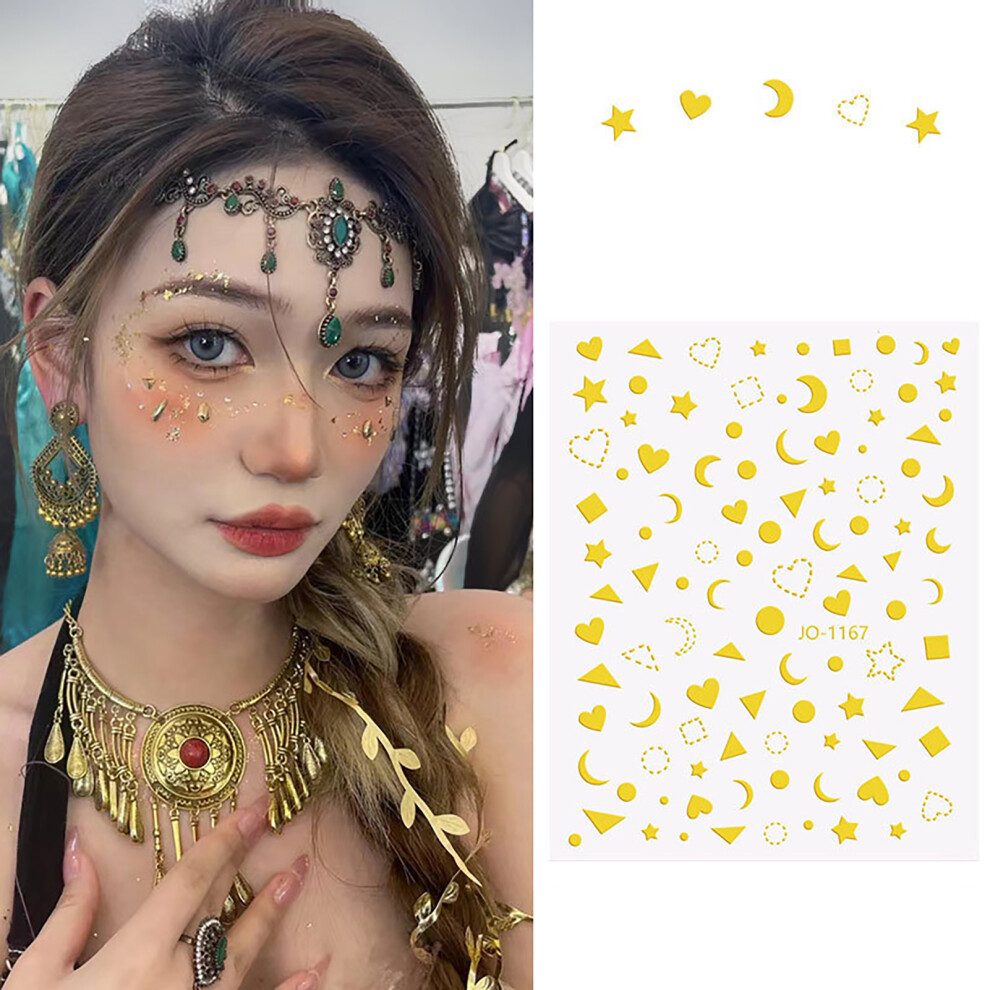 Roc-Electron (1167) Metallic Face Tattoo Stickers - Star Moon Sun
