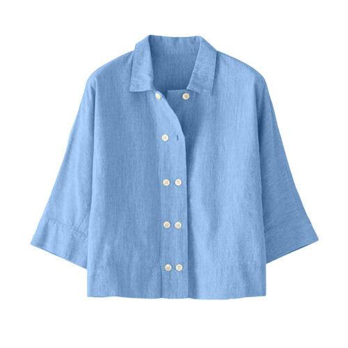 Linen Shirts for Women Soft Cotton Button Down Spring-Red S 2
