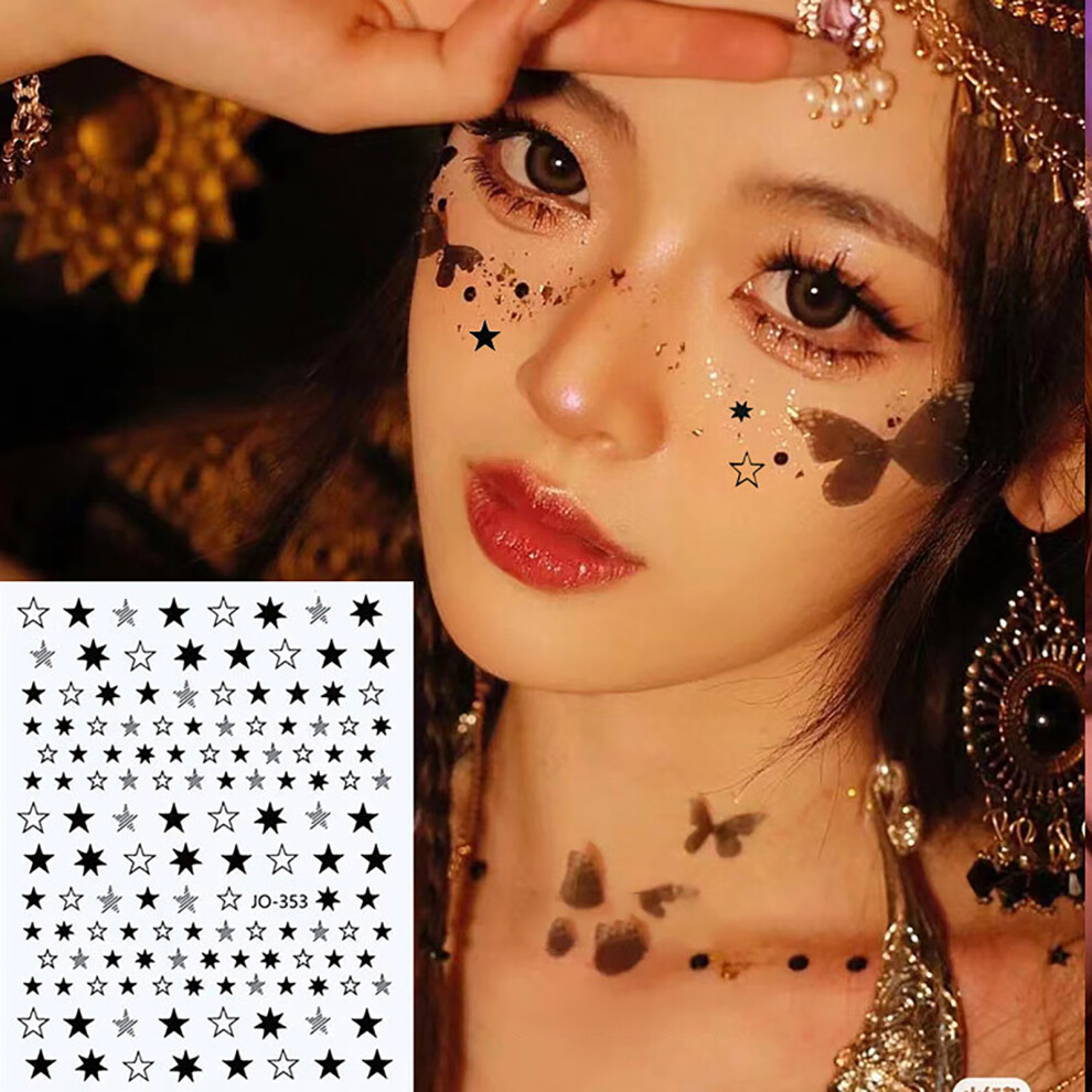Roc-Electron (353) Metallic Face Tattoo Stickers - Star Moon Sun
