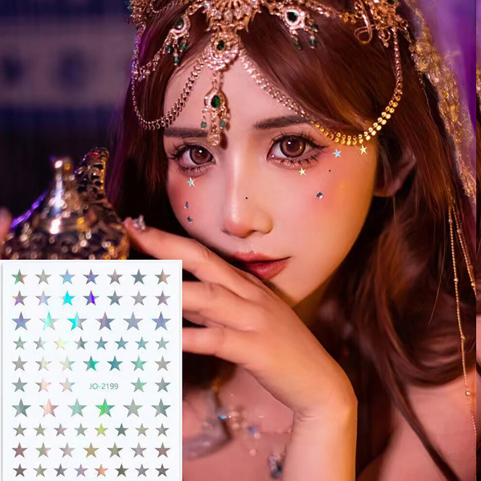 Roc-Electron (2199) Metallic Face Tattoo Stickers - Star Moon Sun