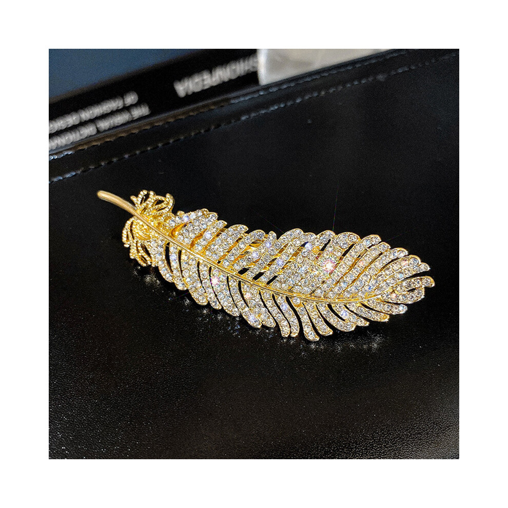 Roc-Electron (Gold) Glitter Rhinestone Feather Hairpin For Hair Styling