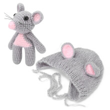 Hellgraues Baby-Mäuse-Kostüm, gestricktes Set, 0-3 Monate Fotografie-Requisiten