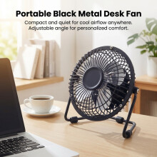 (4 inch black) 4\" USB Mini Metal Desk Fan - Office Cooling