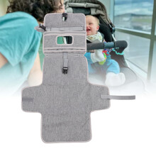 Wasserfeste Wickelunterlage für Babys mit Feuchttuchhalter, tragbar 86,5 x 54 cm, Grau