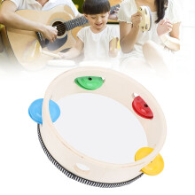 6in Handheld Tambourine Drum for Kids & Adults, Beech Wood & PU Leather
