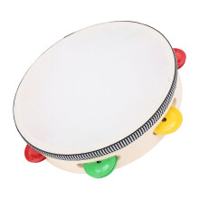 8-inch Handheld Tambourine for Kids & Adults, Wooden & PU Leather Musical Instrument