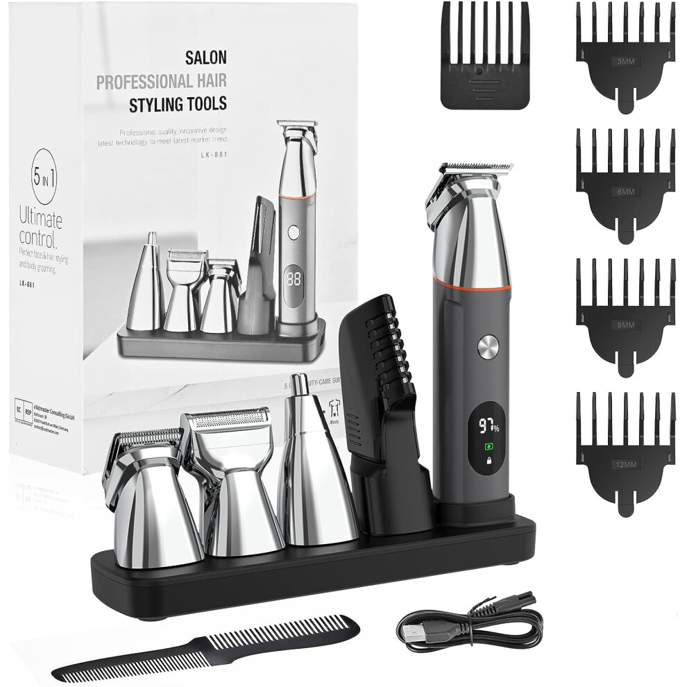 Inf 5 In 1 Professional Hair Clipper Beard Trimmer Set- Shaving Kit Silver