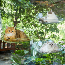 Katzenbett mit Saugnapf, Hängeschaukel, Abnehmbar, Fensterbank, Glas, Hängebett, Haustierbedarf, Transparent-Gelb