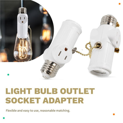 2 Pcs Light Socket to Plug Adapter,E26/E27 Light Bulb Outlet Socket Adapter,Sockets Support 3 Prongs Light Plug US Plug
