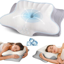 Cervical Neck Pillow - Ergonomic Memory Foam for Side, Back & Stomach Sleepers, Cooling Pillow for Pain Relief