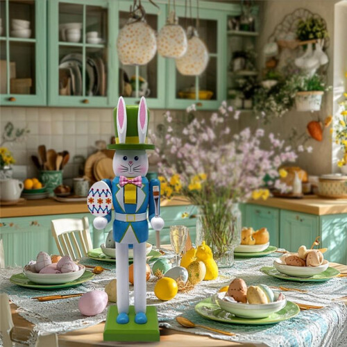 12inch Wooden Nutcracker Decorations,Easter Bunny Wooden Nutcracker Decor,Easter Nutcracker Figure,Nutcracker Ornament B 1