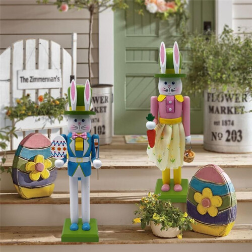 12inch Wooden Nutcracker Decorations,Easter Bunny Wooden Nutcracker Decor,Easter Nutcracker Figure,Nutcracker Ornament A 2