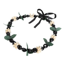 Hawaiian Kukui Nut & Shell Graduation Lei Necklace Elegant Black Handcrafted