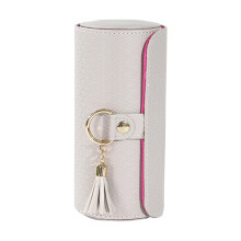 (Gray) Travel Jewelry Box - PU Leather, 3-Layer, Ring & Necklace Case
