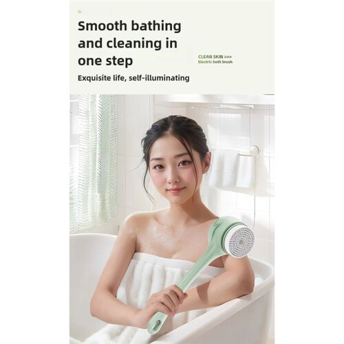 Electric Bath Brush with Dual Handles, Rotating Multi-Functional Waterproof Scrubber, Includes Scrub Cloth Accessories B