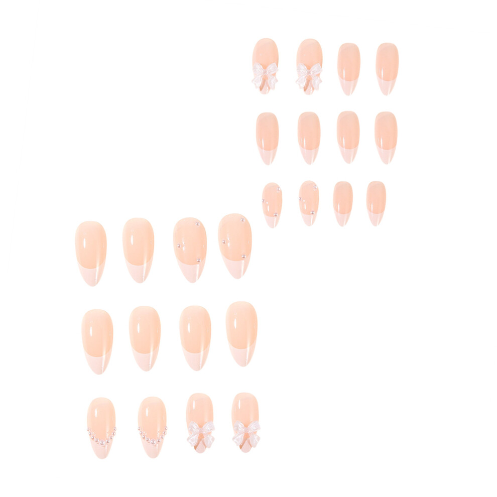 Creation-3C 24Pcs Nude Almond Press-On Nails With White Tip