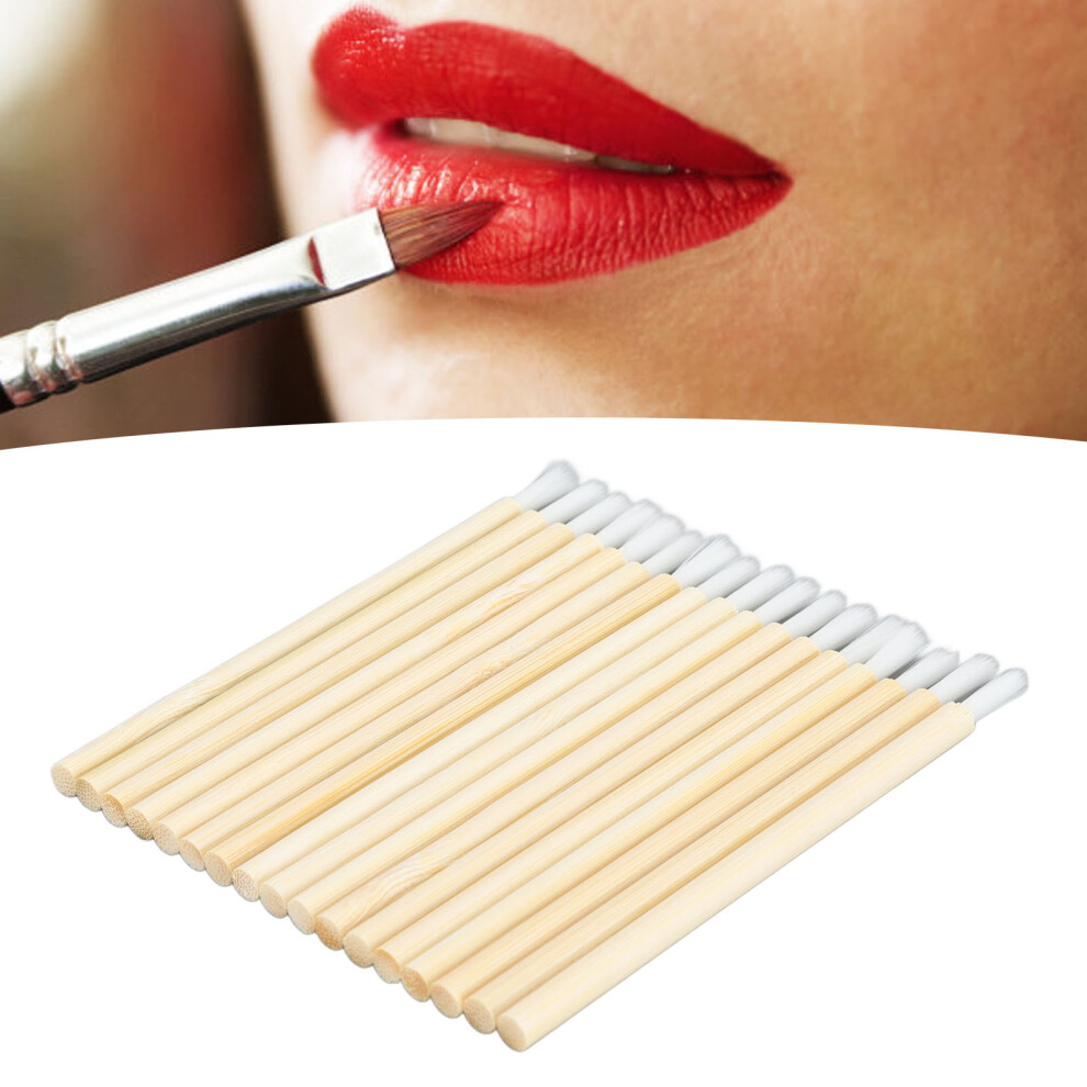 100pcs Disposable Nylon Fiber Lip Brush Bamboo Handle Lipstick Applicator