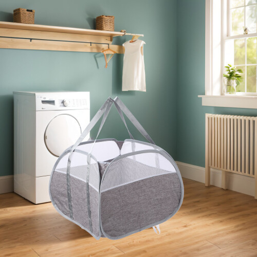 90L Foldable Laundry Hamper with Handles, Grey, Thick Oxford Cloth 2