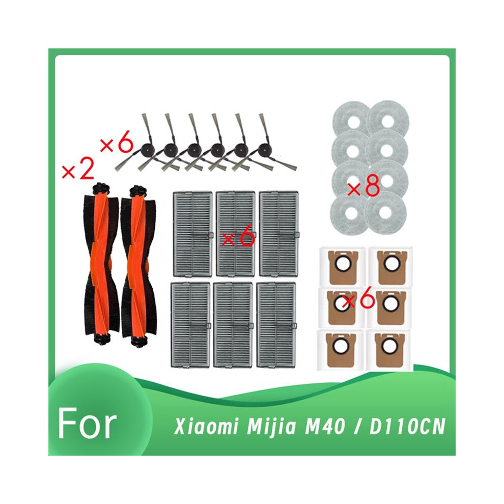 28 Pcs For Mijia M40 / D110cn Self Emptying Robot Vacuum Roller Side Brush Hepa Filter Mop Pad Dust Bag 6033454331844