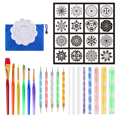 37 Stück Mandala-Dotting-Tools Kunstset mit Schablonen & Pinsel 2