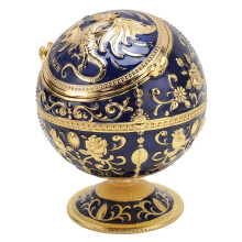 Vintage Zinc Alloy Dragon Windproof Ashtray, Portable Blue 12.5x10cm
