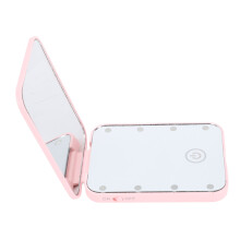 Compact Pink LED Travel Makeup Mirror, 2-Sided Mag, Rechargeable