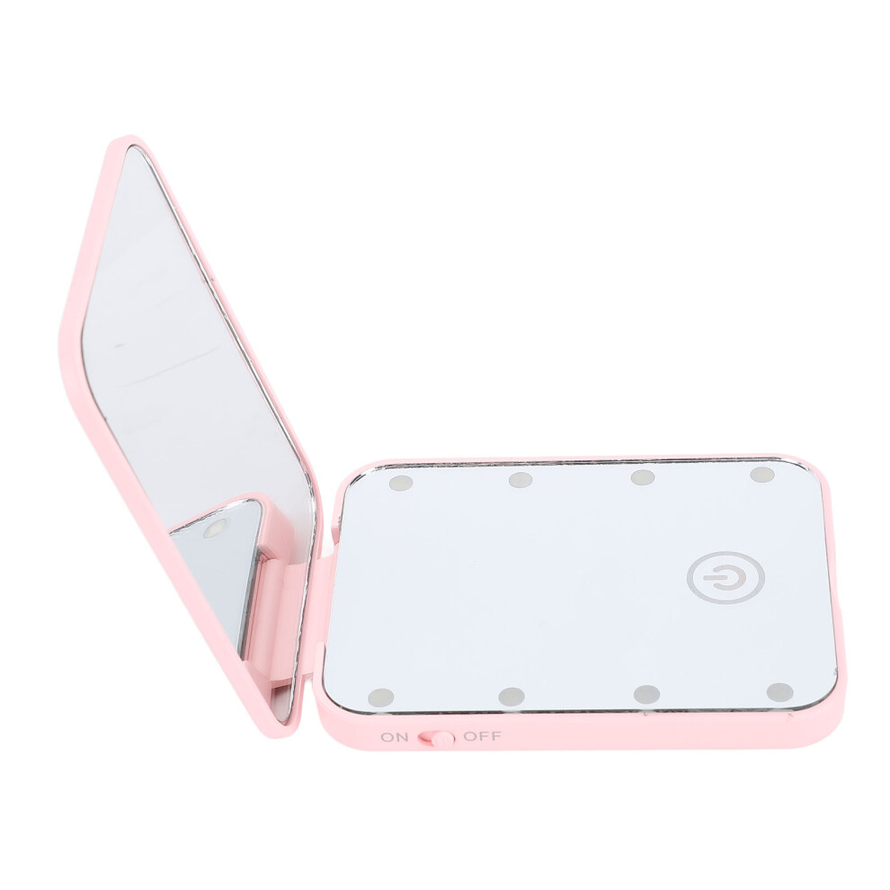 Compact Pink LED Travel Makeup Mirror, 2-Sided Mag, Rechargeable
