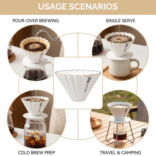 (White With Saucer) Ceramic V60 Coffee Dripper Set w/ Pot 2