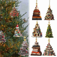 12X Christbaumanhänger zum Aufhängen in Baumform, Bücherregal-Anhänger, Weihnachtsdekoration zum Aufhängen, Bücher-Ornament, Weihnachten