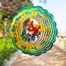 Wind Spinner Outdoor, Żółto-Zielony Dzwonek Wiatrowy z Wiewiórką, Wiszący, Wiatraczek do Dekoracji Wnętrz na Zewnątrz