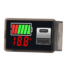 Battery Voltage Monitor LED Display with USB Type C, DC 8–30V, Red Backlit