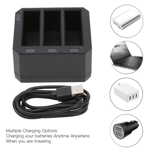 3-Channel Battery Charger Set for Action Camera, Black, 4.35V 2