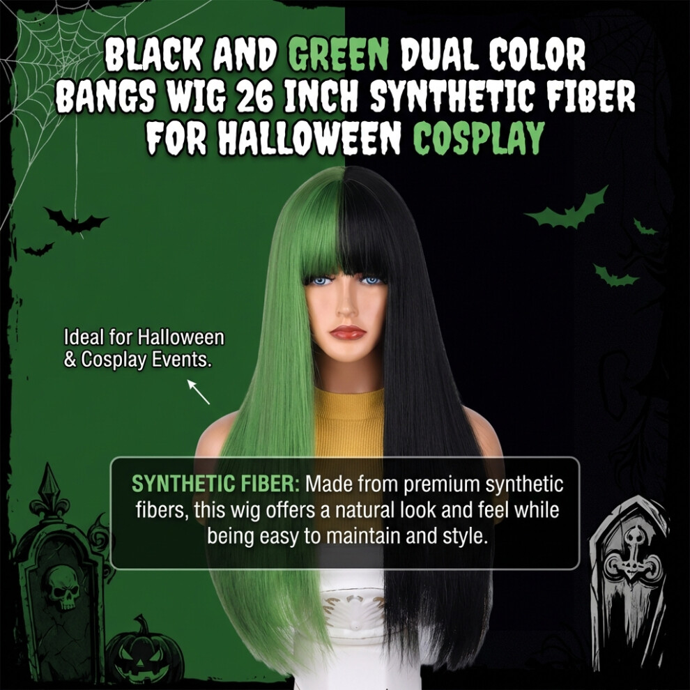 Zhouq-Outdoors Halloween Cosplay Wig - 26\" Black & Green