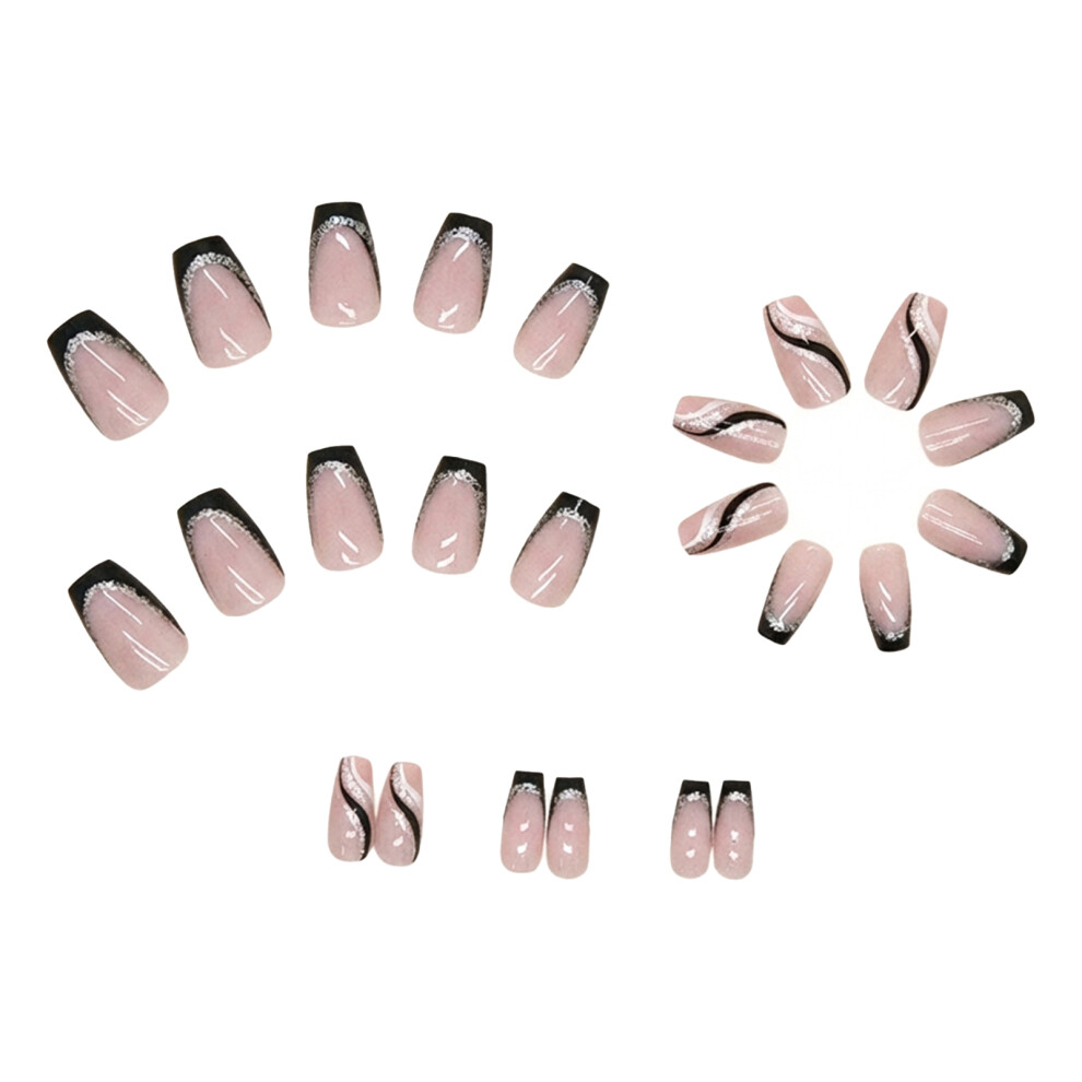 Reach-Tools Black Glitter French Fake Nails 24Pcs Party Use