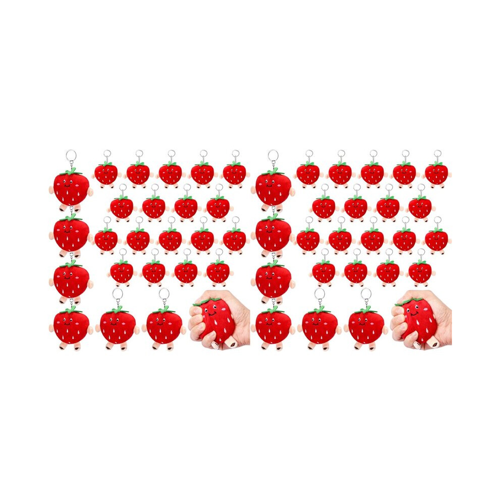 48Pcs Cute Strawberry Fruit Keychains Plush Pendant Red Plush Stuffed Kawaii Charm Goodie Bag For Strawberry Party Favor 6032795628682