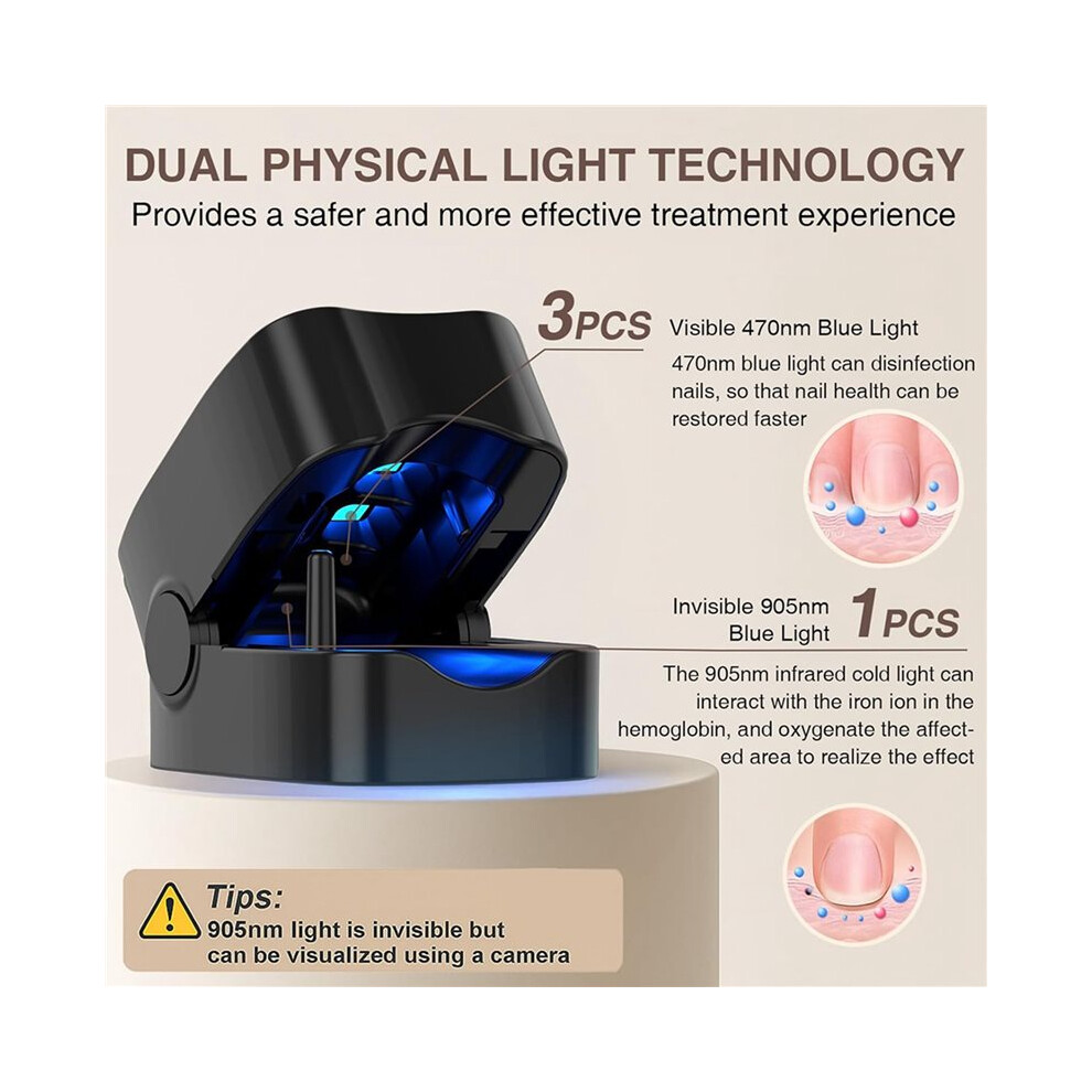 Black 2X Nail Fungus Treatment Device 905Nm Infrared And 470Nm Led Laser, Effective Onychomycosis Therapy