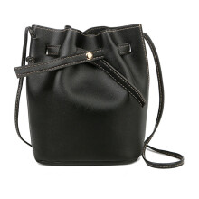 Damentasche Pu Leder Umhängetasche Umhängetasche Umhängetasche Einfarbige Eimer Handtasche Damenhandtasche Schwarz